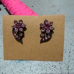 Pink Crystal Floral Earrings